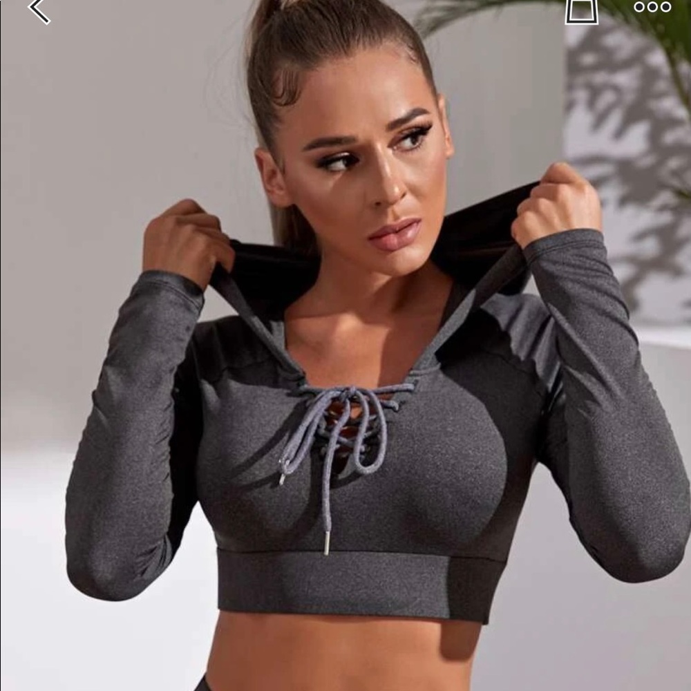Shein Lace Up Front Crop Sports Hoodie